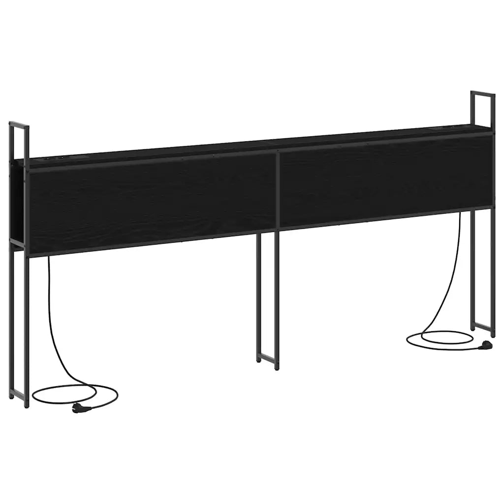 Testiera con Stazione di Carica e Storage-Testiera Multifunzionale-Testata Rovere nero 180 cm