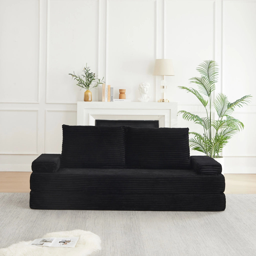 Divano modulare in velluto a coste nero 211,5 cm