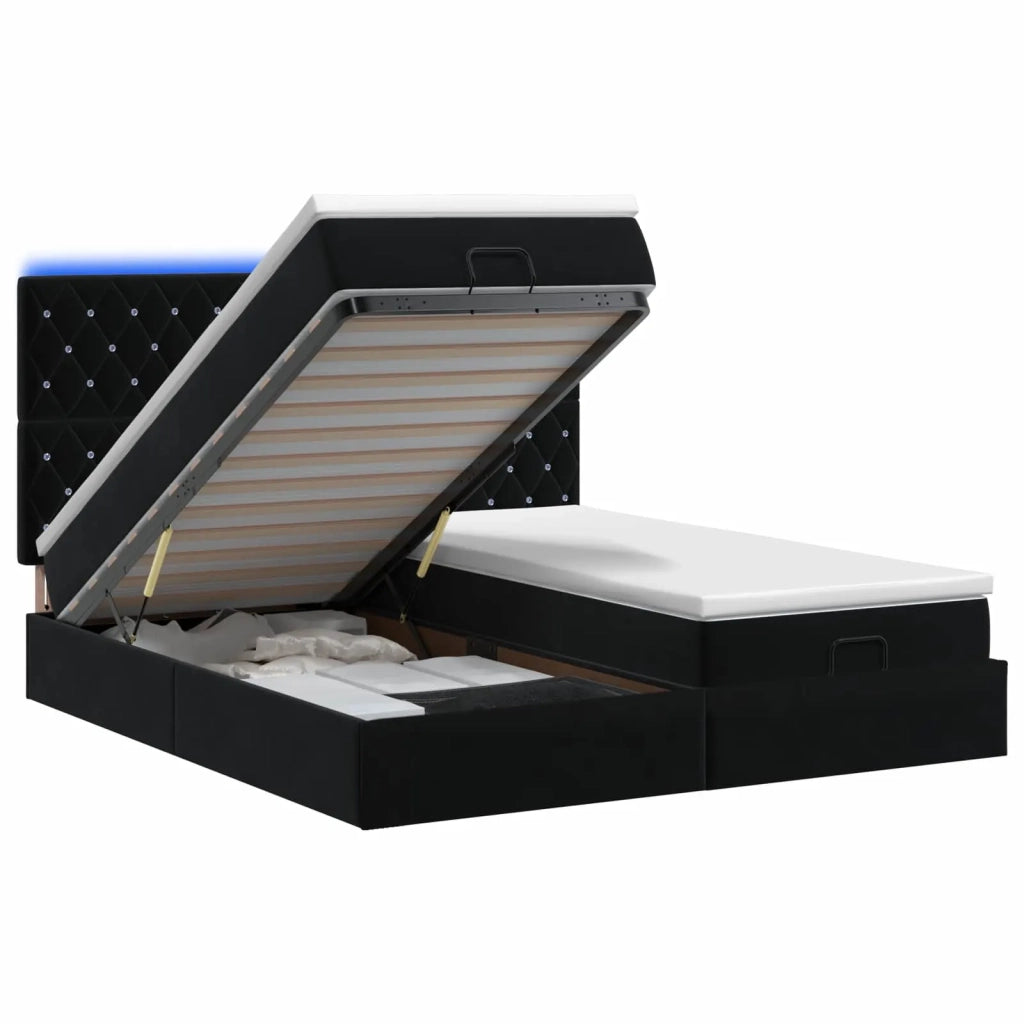 Letto Ottomano con Materasso e LED Nero 160 x 200 cm Velluto 3458474