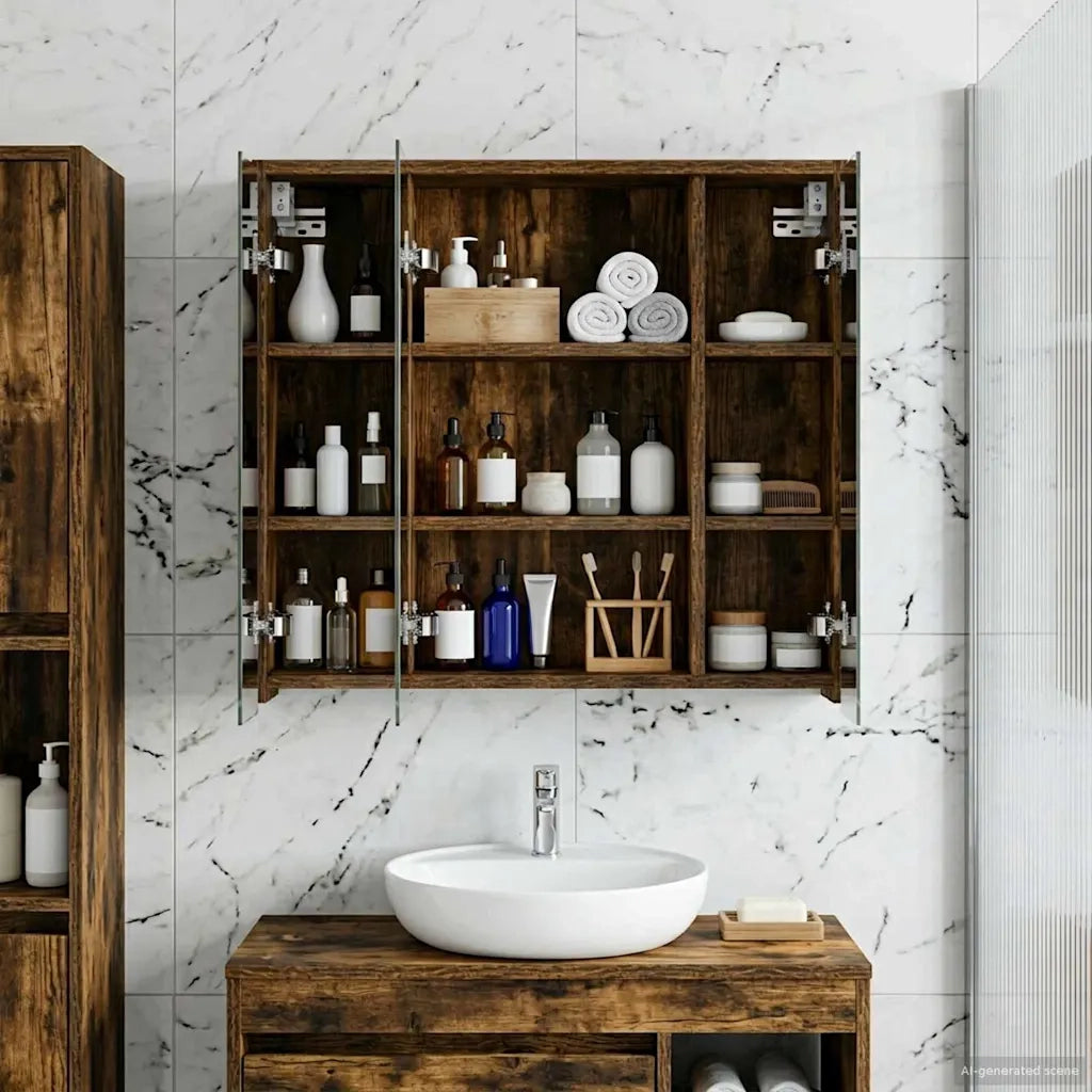 Mobiletto per specchio da bagno Rovere fumé 63,5 x 16 x 62,5 cm
