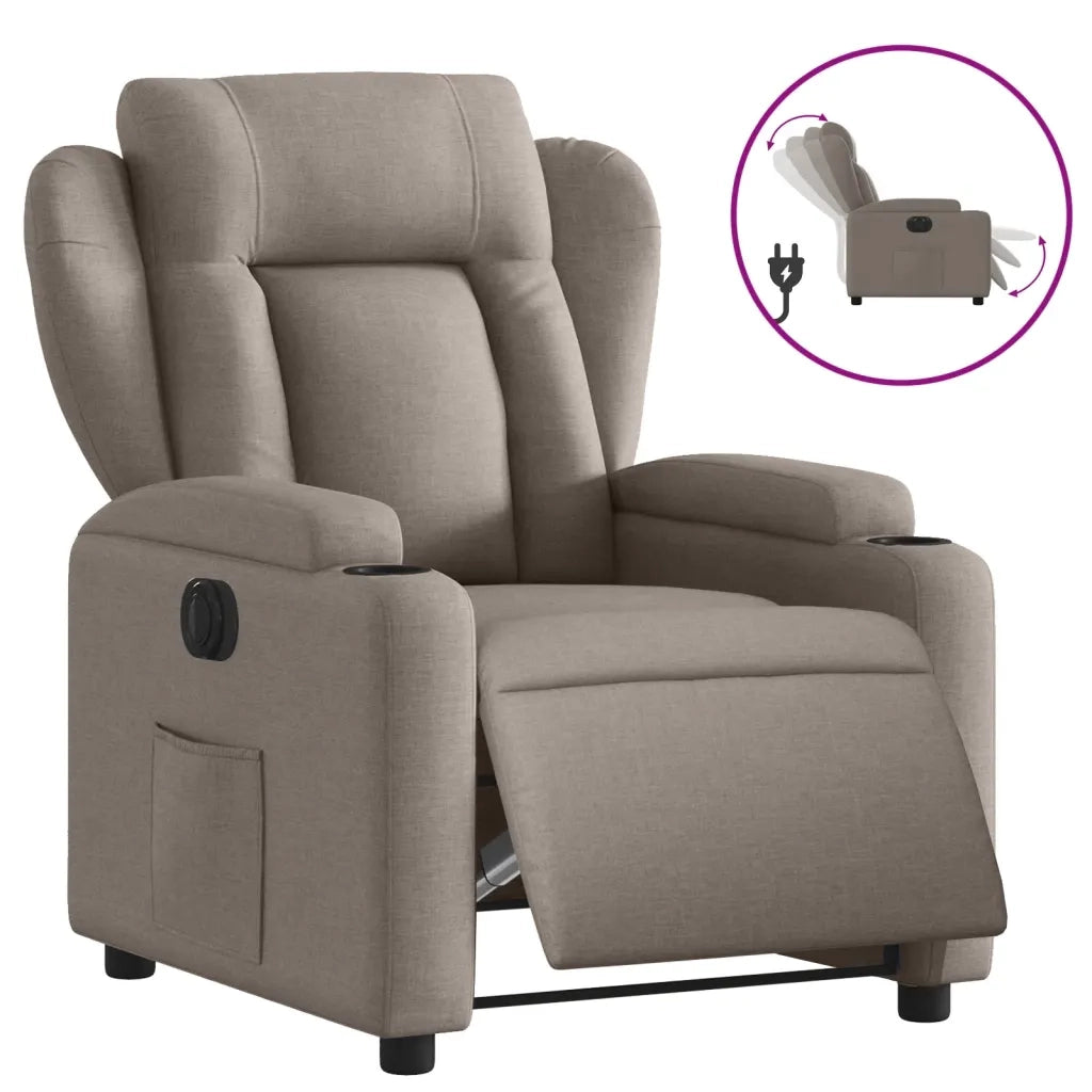 Poltrona | Sedia Relax Elettrica Reclinabile Tortora in Tessuto