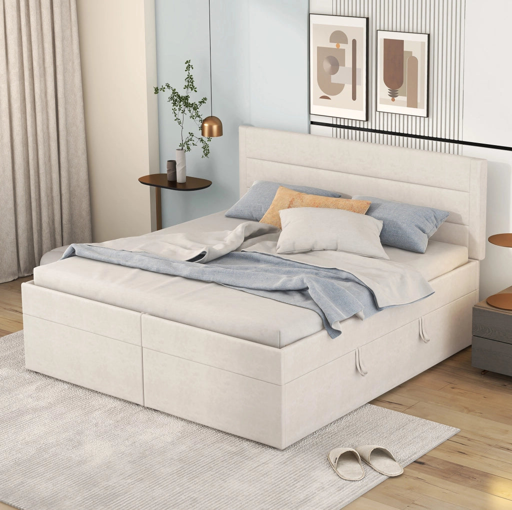 Letto matrimoniale contenitore 140x200 cm con rete a doghe; beige