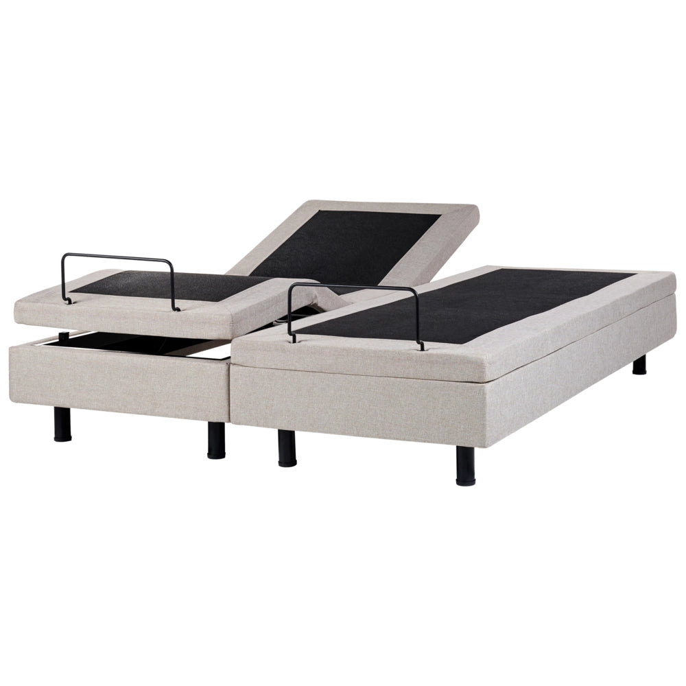 Letto elettrico singolo in poliestere beige chiaro regolabile con telecomando senza testata 160 x 200 cm stile moderno