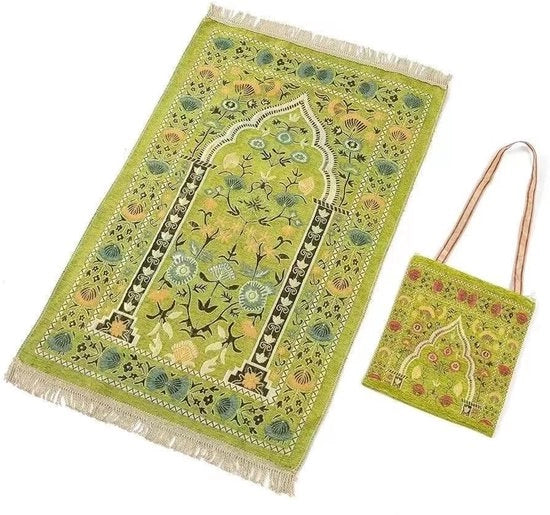 Gebedsmat islamitico con eleganti tasche, tessuto soffice, per il Ramadan, preghiera musulmana, regalo ideale per famiglia e amici (giallo)