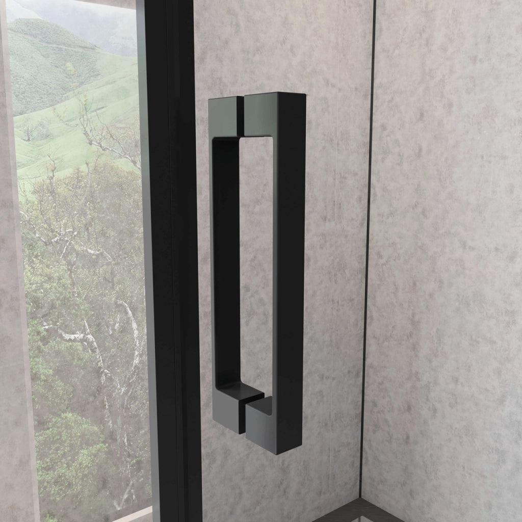 195 cm Box Doccia Angolare 140X70 cm Porta Scorrevole con Parete Fissa Vetro 8 mm Temperato Anticalcare Trasparente Profilo Nero Opaco Softclose