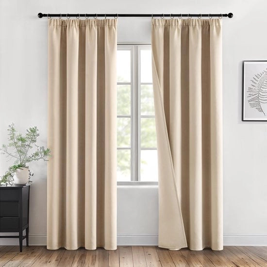 Set di tende da parete con cordoncino - imballo da 2 pezzi - protezione termica - tende termiche - 280 x 140 cm - beige - per soggiorno e camera da letto