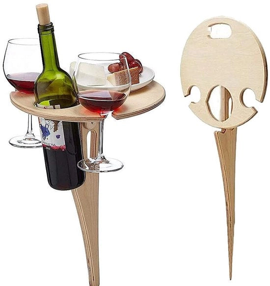 Tavola da Vino Portatile - Tavola in Legno Ripiegabile - Tavola da Campeggio - Tavola da Pic-Nic - Tavola da Spiaggia - Ospite per Calici da Vino
