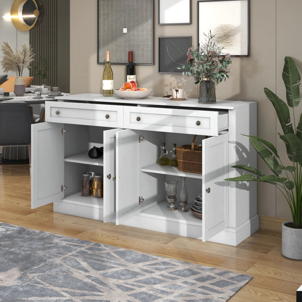 Credenza con 4 ante; 2 cassetti e ripiani regolabili per soggiorno 150×40×86 cm bianco antico