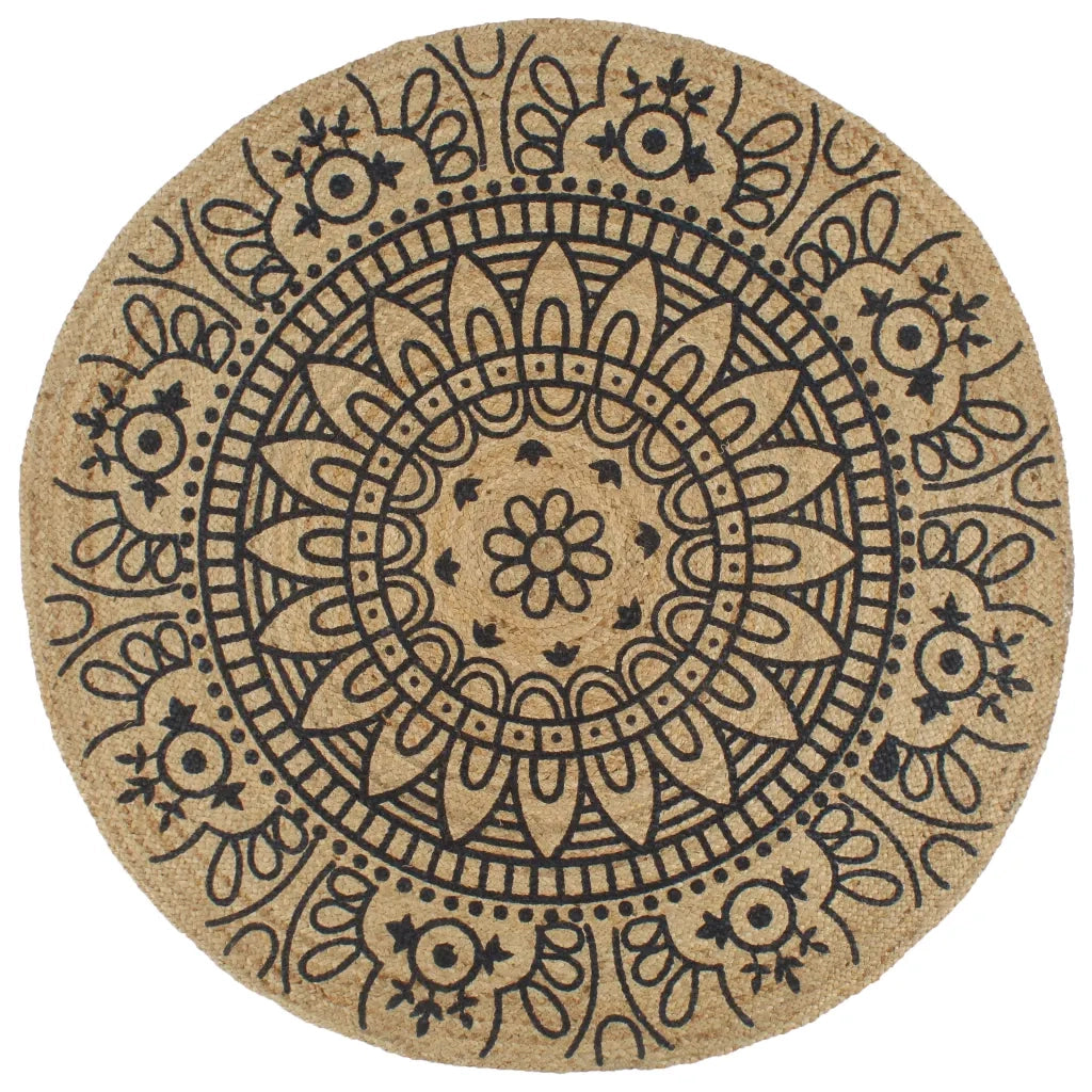 Tappeto Lavorato a Mano in Juta con Stampa Blu Scuro 90 cm cod mxl 67279