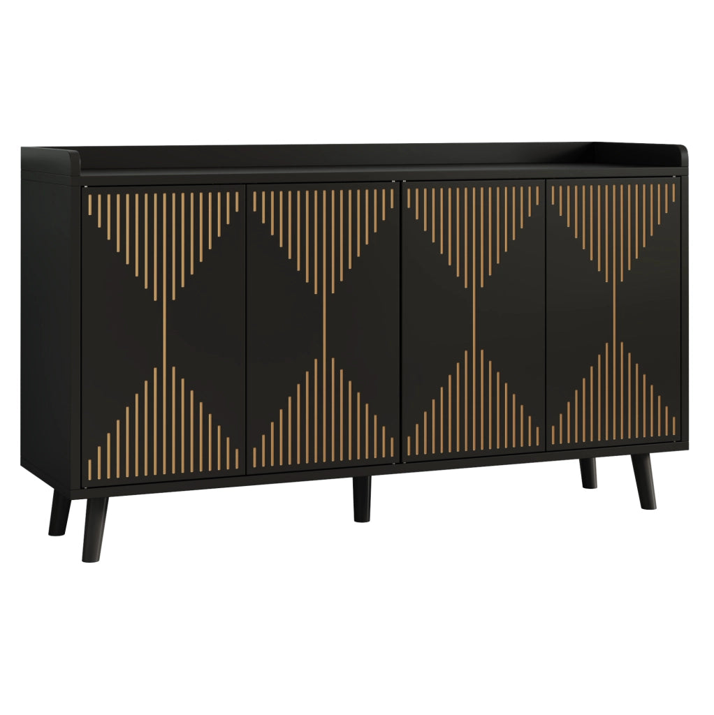 Credenza con 4 ante; ripiani regolabili e vano aperto; MDF; nera; 140 x 40 x 84 cm