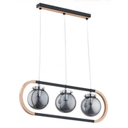Lampada sospesa nera 3 luci legno Rino Alfa E14 10W