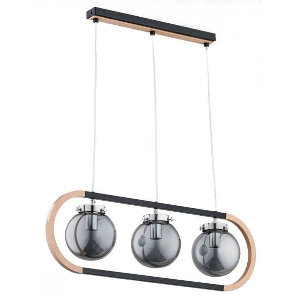 Lampada sospesa nera 3 luci legno Rino Alfa E14 10W