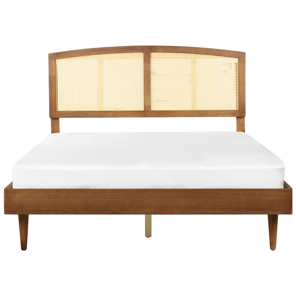 Letto in legno di gomma chiaro UE matrimoniale con LED 160 x200 cm con testiera a doghe Stile rustico minimalista