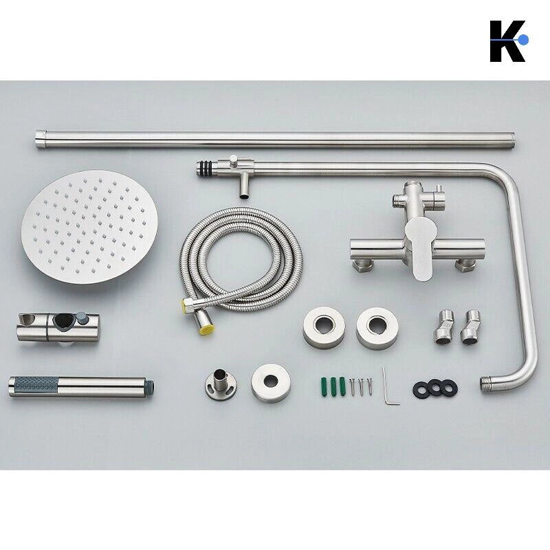 JANA | Set pioggia premium in acciaio inox spazzolato | Miscelatore doccia di design | Miscelatore doccia completo di doccetta