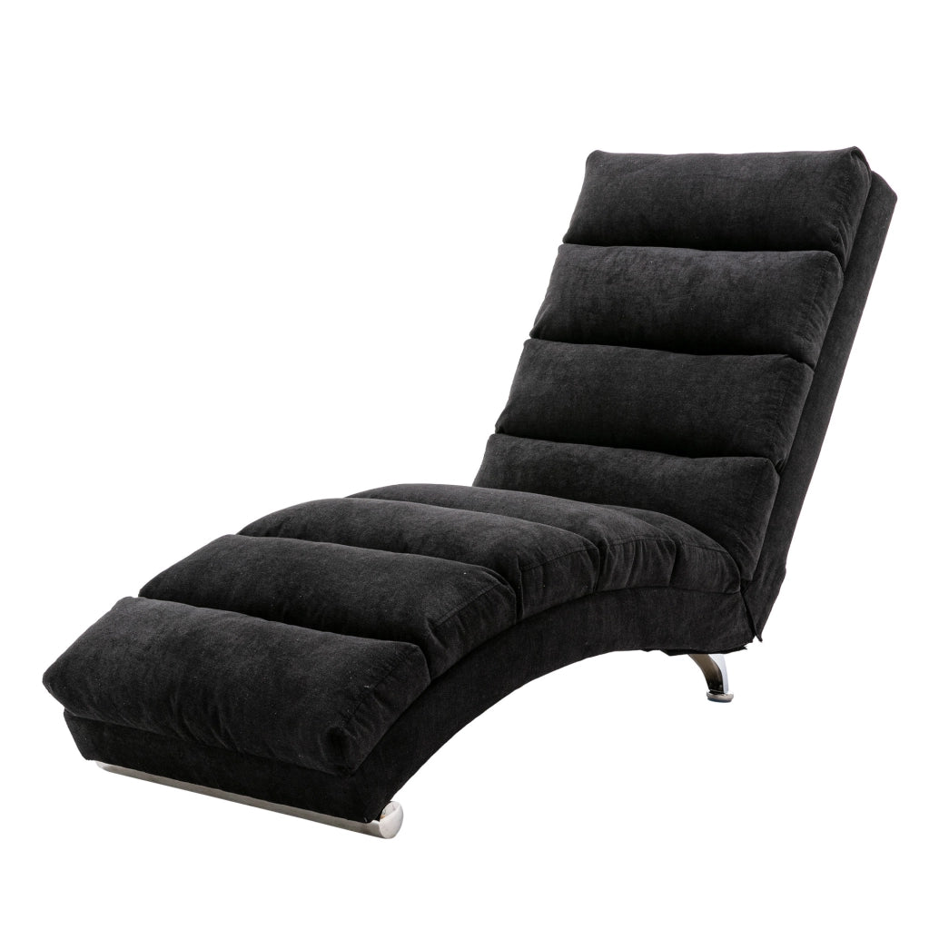 Poltrona chaise longue massaggiante fissa in lino nero con vibrazione e tasca laterale; 55x148x84 cm