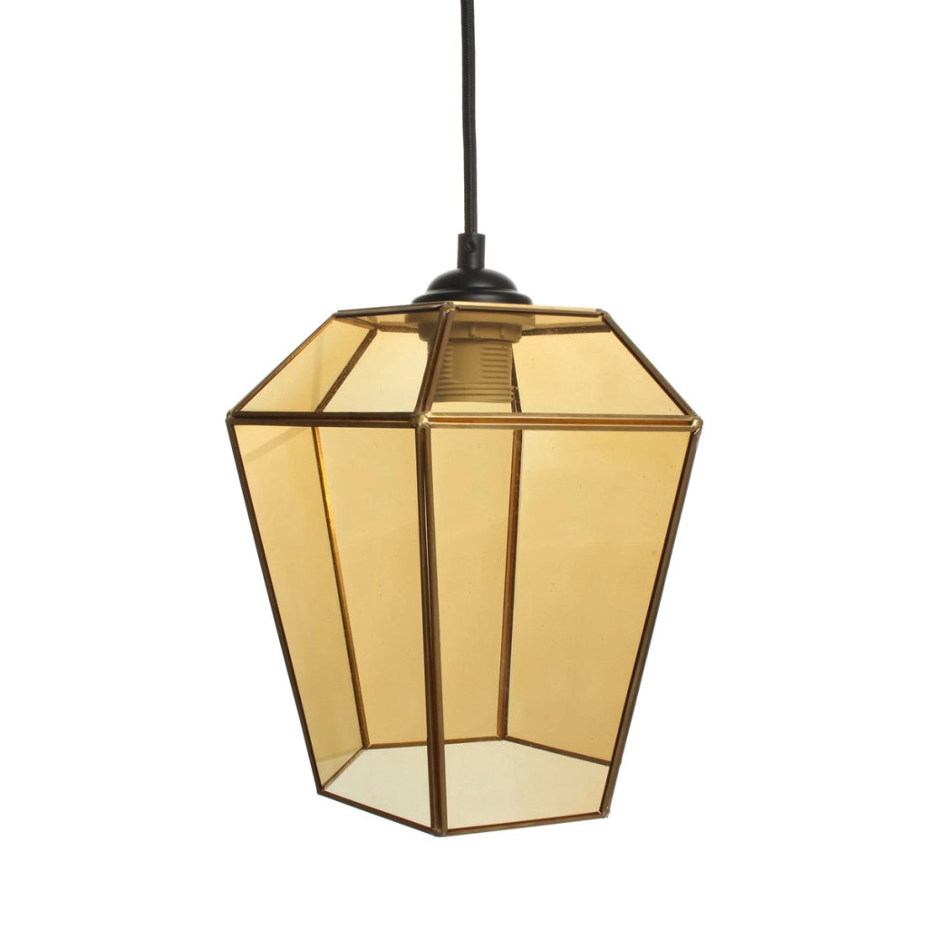 Lampada a Sospensione Terias in Vetro Arancione e Ottone