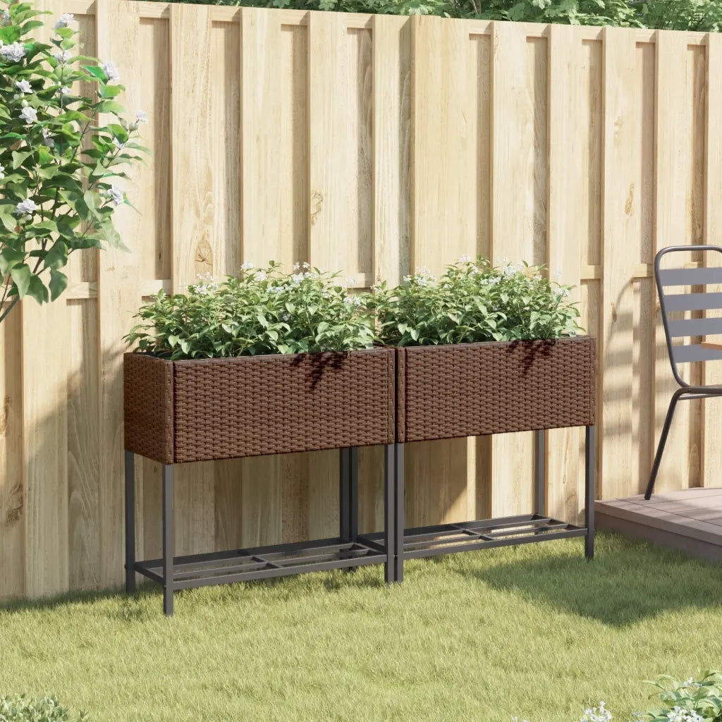 vidaXL Fioriere Giardino con Ripiani 2pz Marroni 70x28x70cm Polyrattan