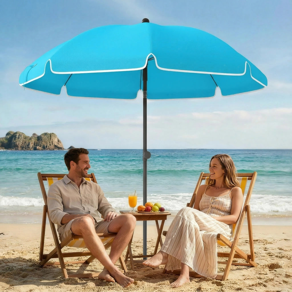 Ombrellone da spiaggia pieghevole idropellente ?150 cm con ancoraggio di sabbia con sacco da trasporto inclinabile regolabile blu