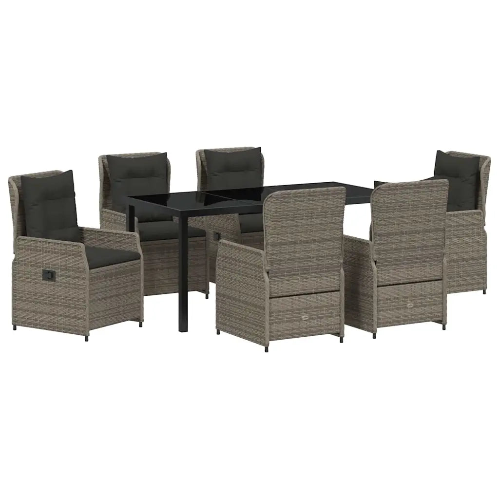 Set da Pranzo per Giardino 7 pcs Grigio polyrattan