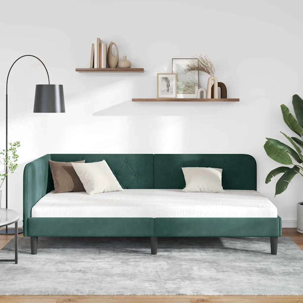 Cornice del letto ad angolo Verde Scuro 100 x 200 cm Velluto