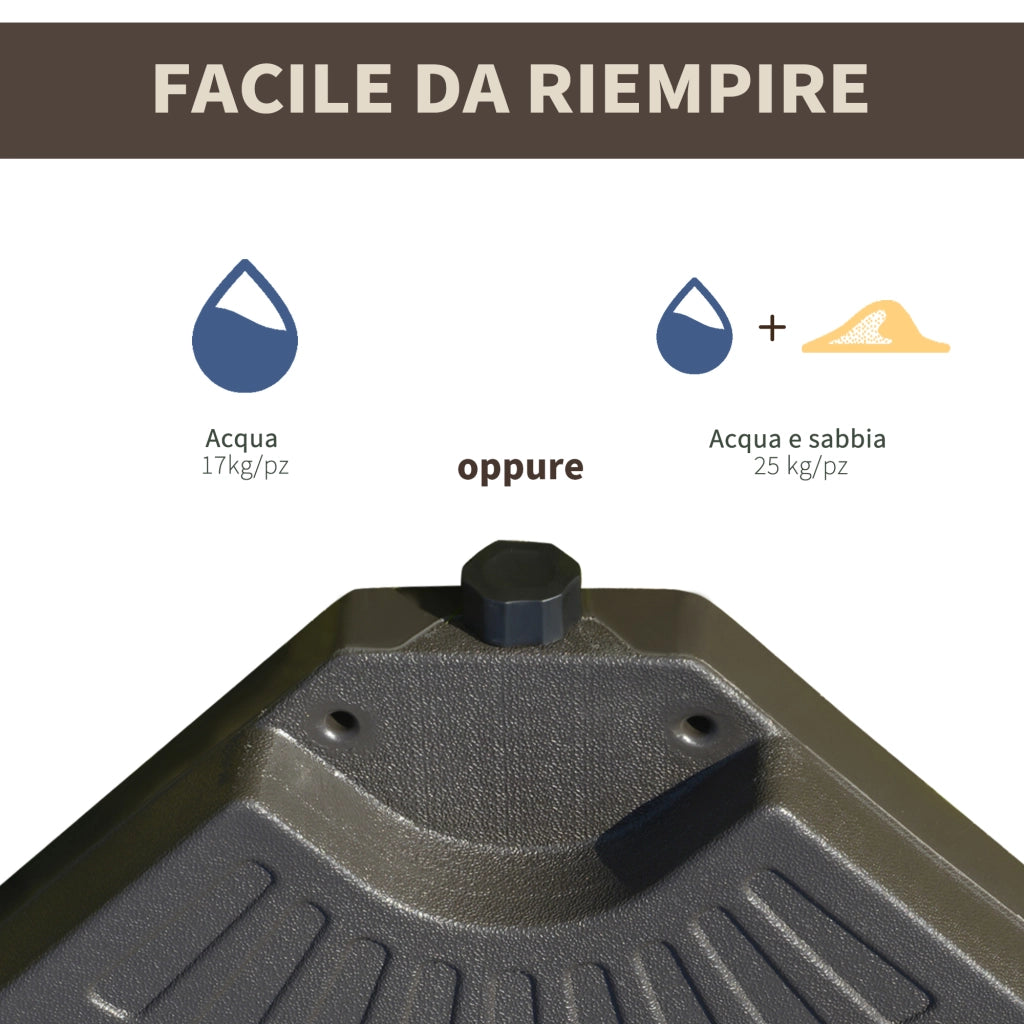 Set 4 Pesi Base per Ombrellone da Giardino ¨C Xylo ¨C HDPE Riempibile 68kg Acqua 100kg Sabbia 100x100cm Marrone