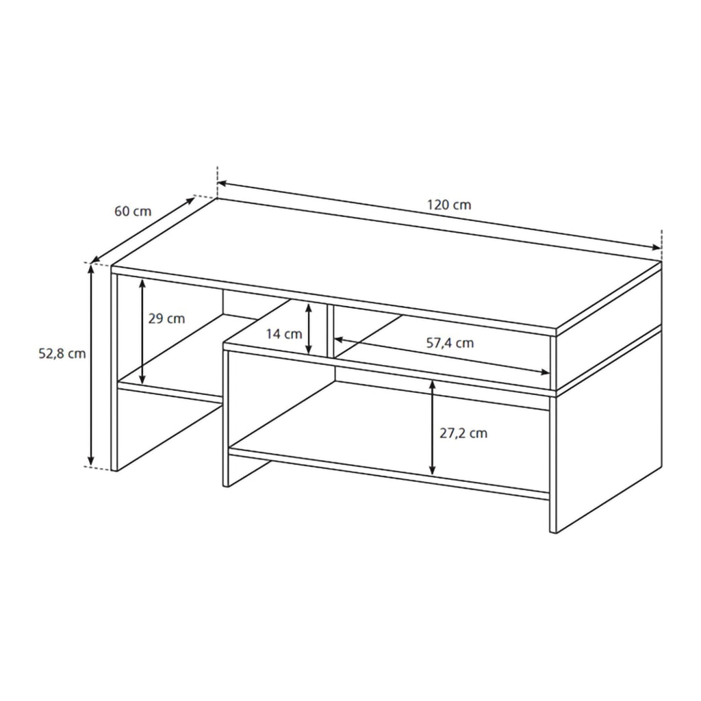 Karaseso, Tavolino da Salotto 3 Vani, 120x60x53h cm Marrone Rovere