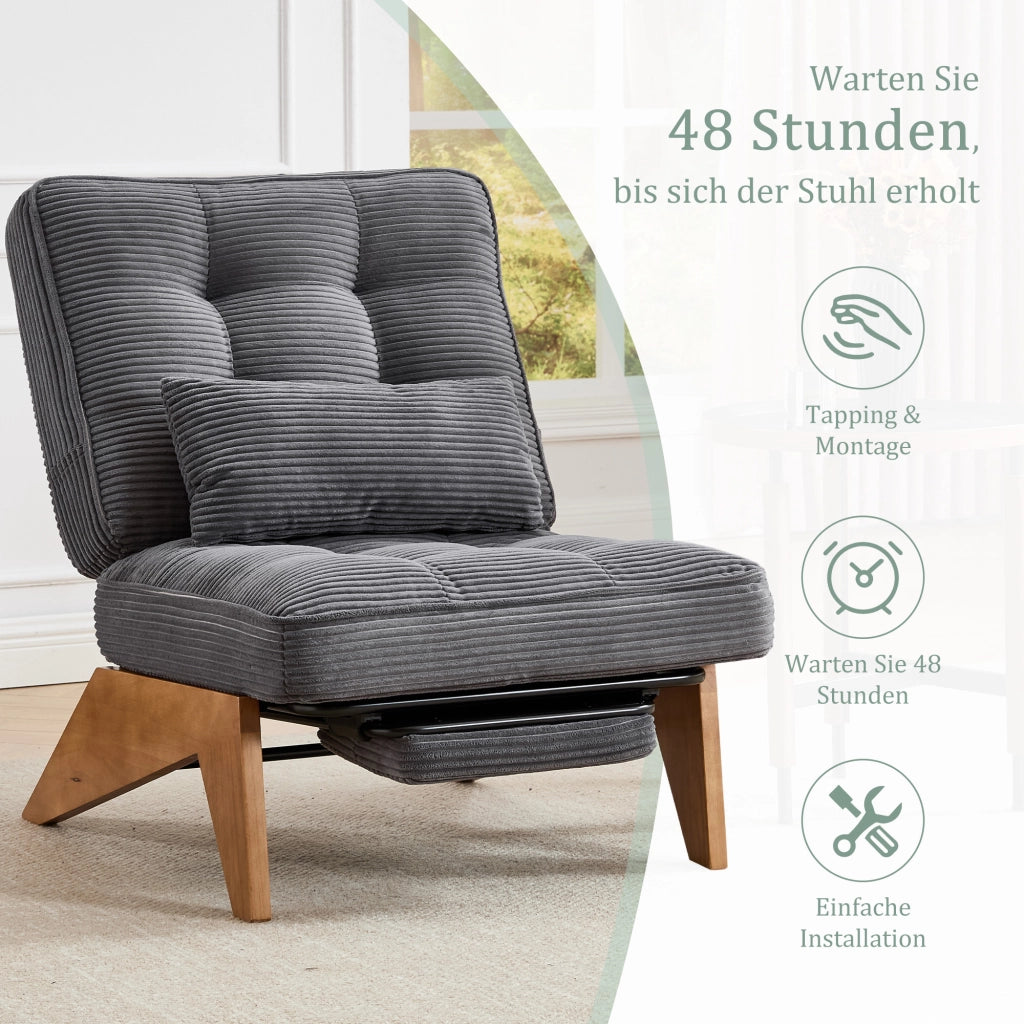 POLTRONA reclinabile in corduroy 127x73x90 cm grigio scuro con cuscino lombare