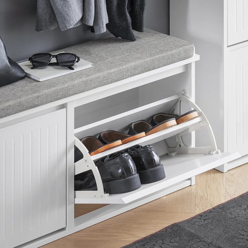 Scarpiera con patta e cuscino per scarpe, 100x46x26cm colore bianco FSR98-XL-W