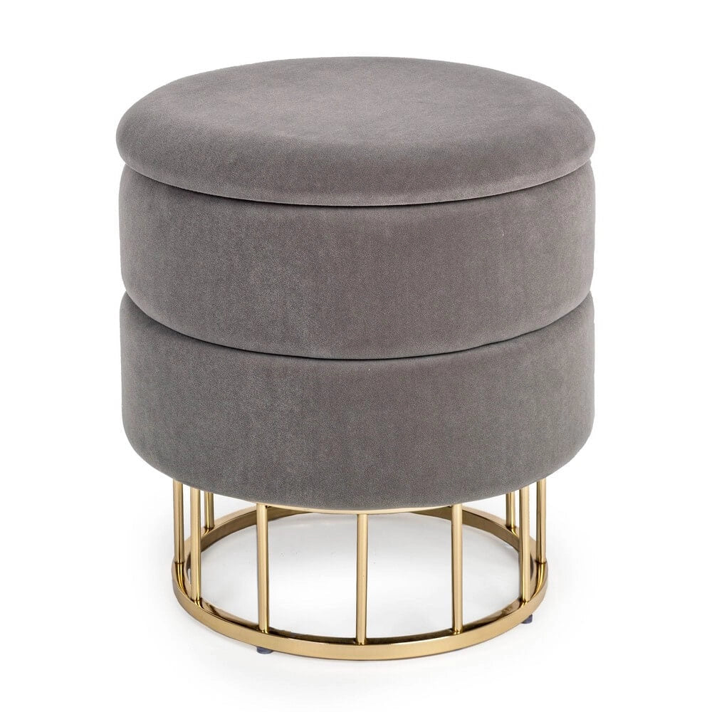 Pouf Contenitore Rotondo in Velluto con Base Dorata - SERENA