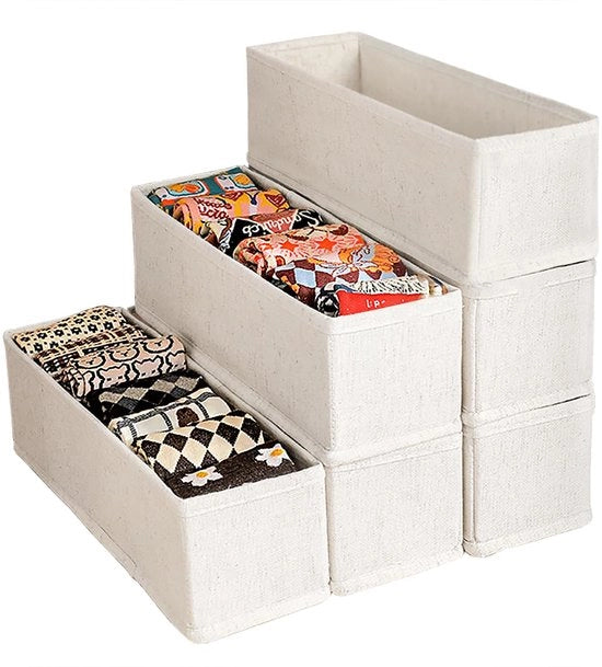 Organizzatore per cassetta di stoccaggio pieghevole mini per abbigliamento, 6-pack, organizzatore per cassetta di stoccaggio per bambini, organizzatore per calze, mutande, cinture (6 lichtbeige)