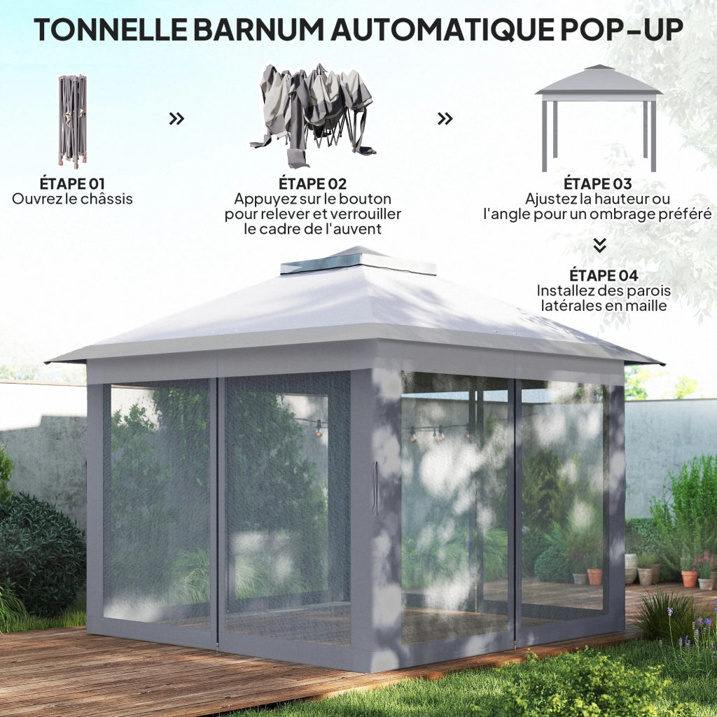 Tenda da Giardino Pop-up 3x3m ¨C zephmum ¨C Grigio con Reti Zippate e Sacchetto