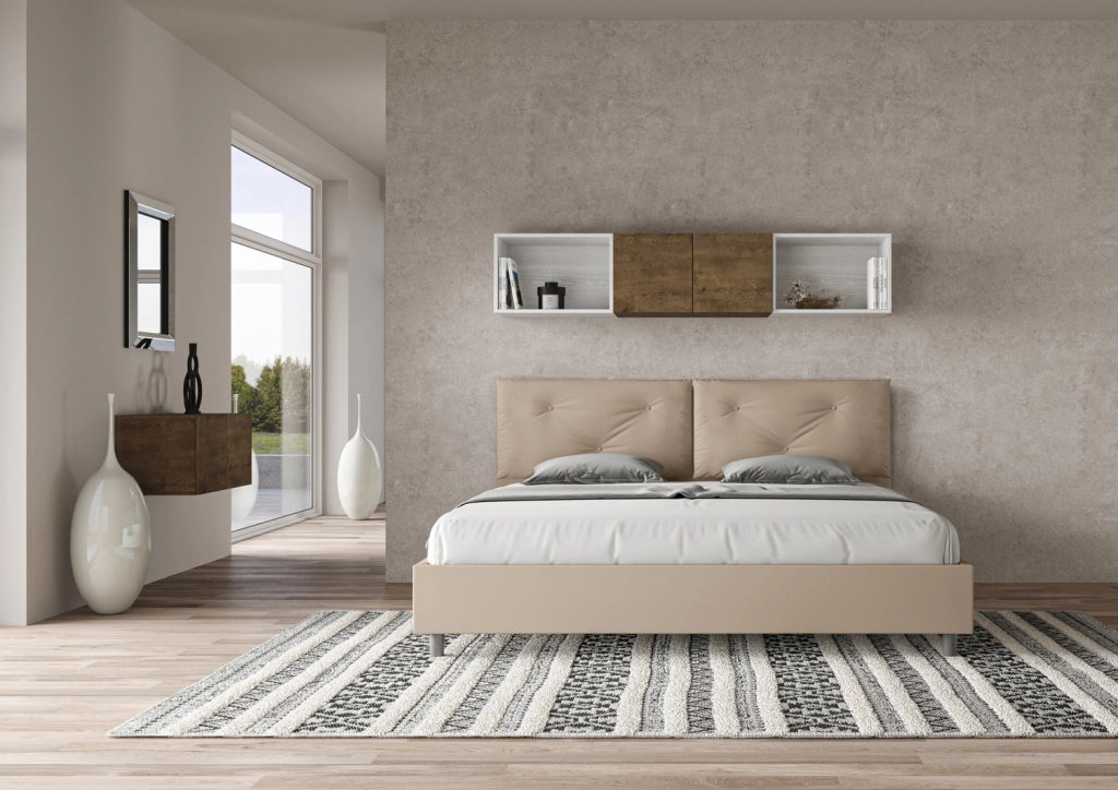 BS COM Letto matrimoniale king size senza rete imbottito 200x200 similpelle tortora
