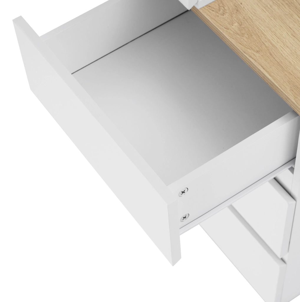Tavolino da trucco classico con 5 cassetti; in truciolare E1; bianco e rovere