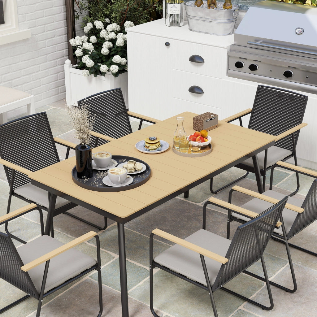 Tavolo da pranzo allungabile con 6 sedie ¨C zephmum ¨C legno naturale e nero 180x90x75 cm