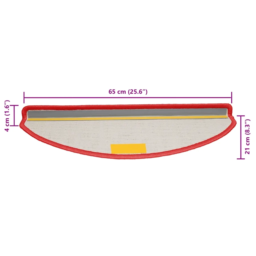 Tappetini per scale 15 pz | Gradini per Scale 65x21x4 cm rossi semicircolari grandi