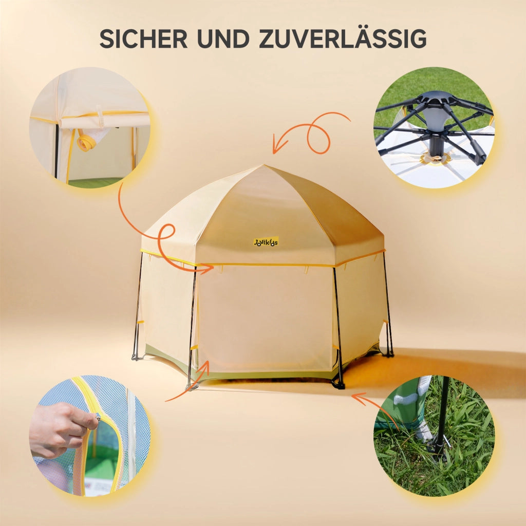 Lettino da gioco pop-up per bambini 150x150x105 cm; con tettuccio; verde e giallo