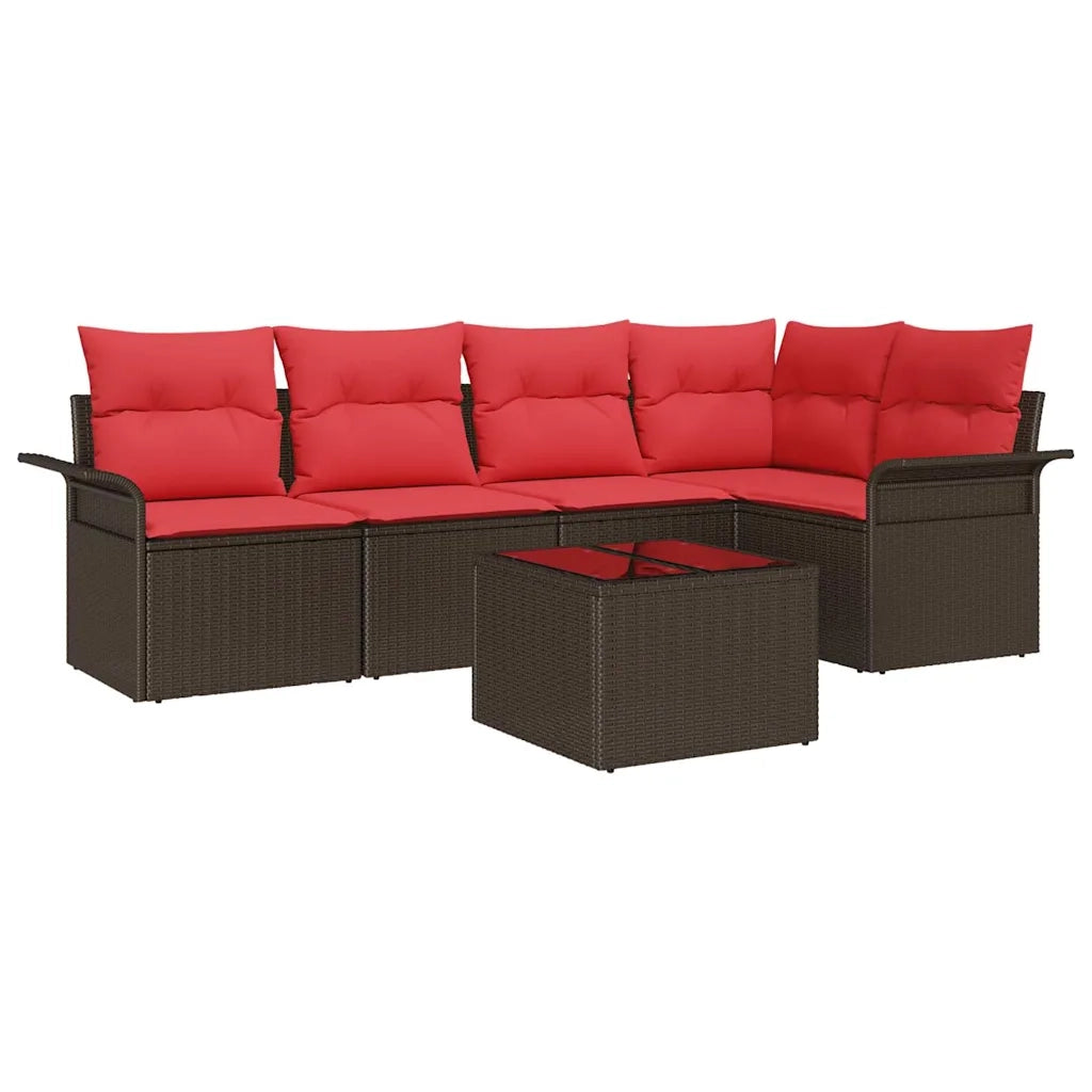 Set Divano da Giardino con cuscino 6 pcs Marrone polyrattan 3345374