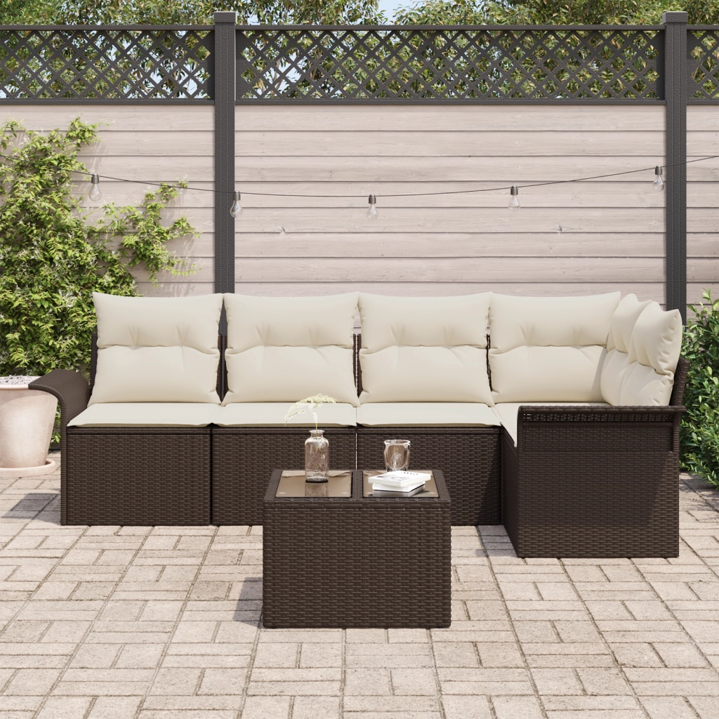 Set di divani da giardino  5 pezzi con cuscini grigi in polyrattan
