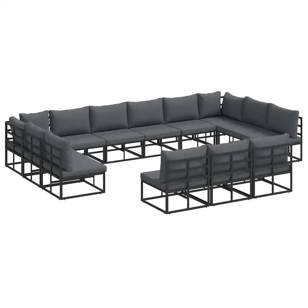 vidaXL Set Divano da Giardino con cuscino 13 pcs Nero Alluminio