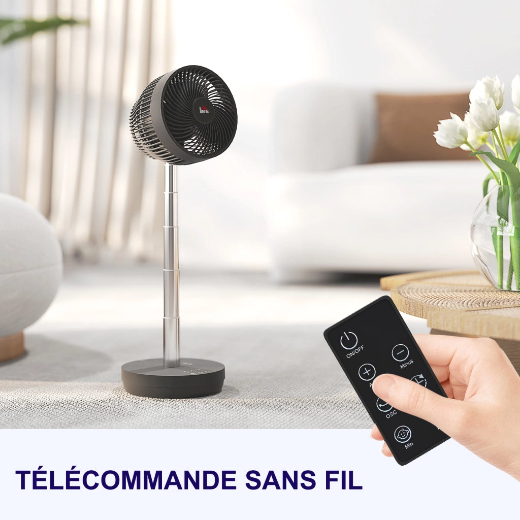Ventilatore da scrivania con telecomando e batteria ricaricabile USB ¨C zephmum ¨C nero, regolabile in altezza e inclinazione