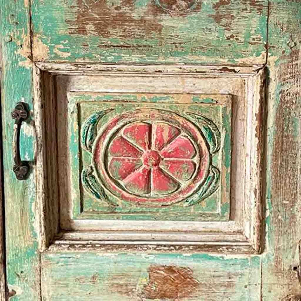Comodino in legno blu artigianale, 53x27x69 cm