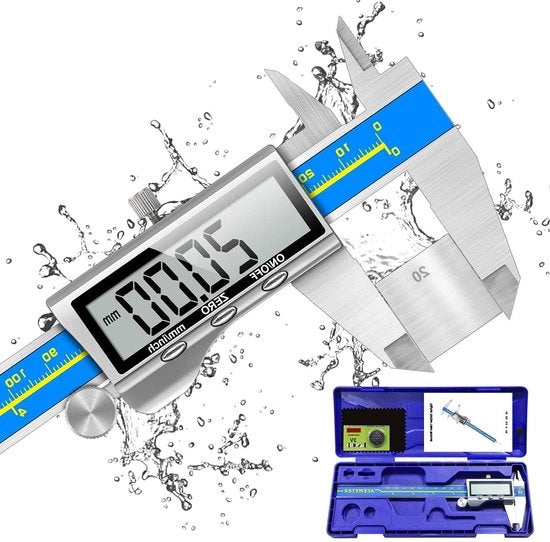 Misuratore di precisione digitale con schermo LCD da 150 mm, resistente all'acqua IP54, per uso interno, realizzato in acciaio inossidabile.