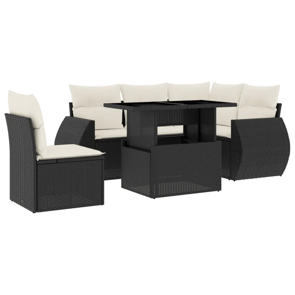Set Divano da Giardino 6 pz con Cuscini Nero in Polyrattan 3268536