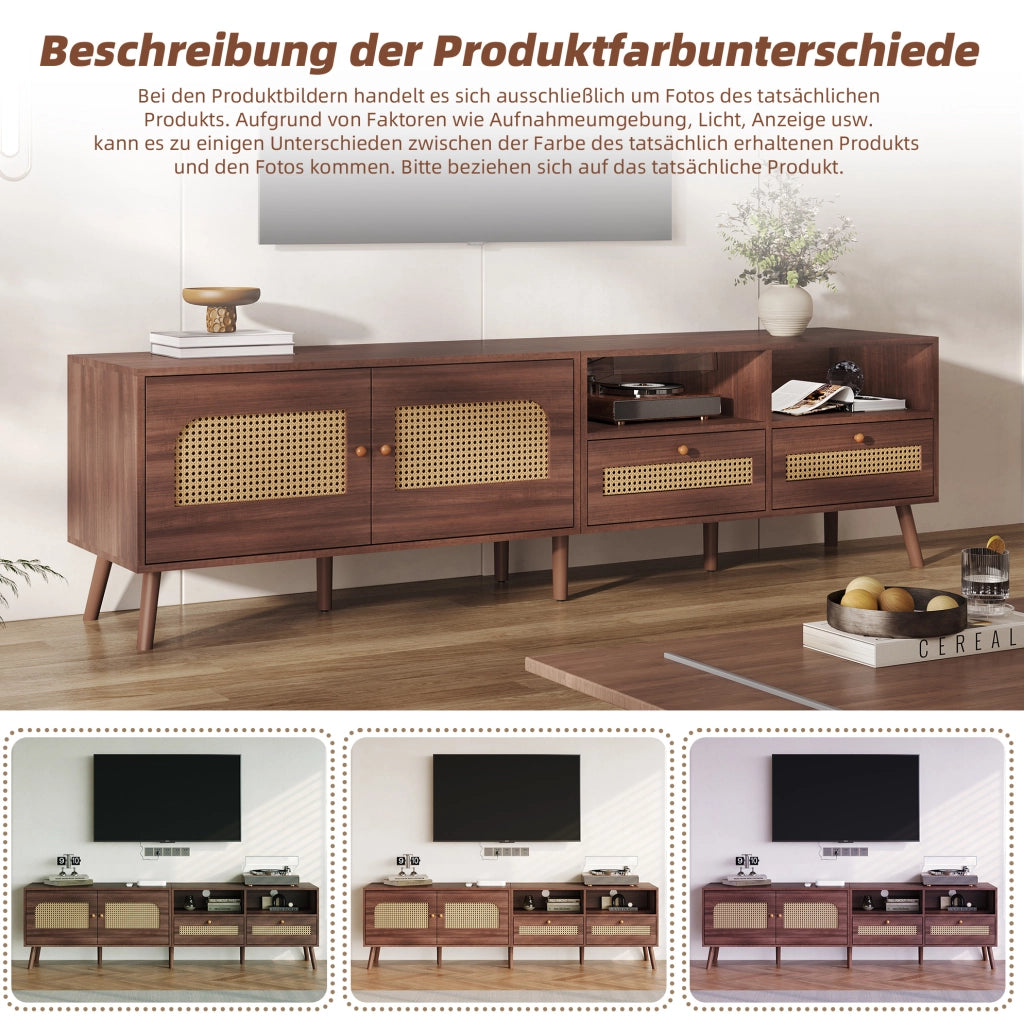Mobile TV moderno con ante in rattan e 2 cassetti