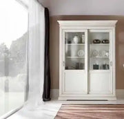 Vetrina in legno 2 ante scorrevoli Shabby chic bianco