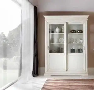 Vetrina in legno 2 ante scorrevoli Shabby chic bianco