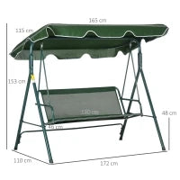 Dondolo da Giardino 3 Posti in Acciaio e Teslin con Tetto Parasole, 172x110x153 cm, Bianco e Verde