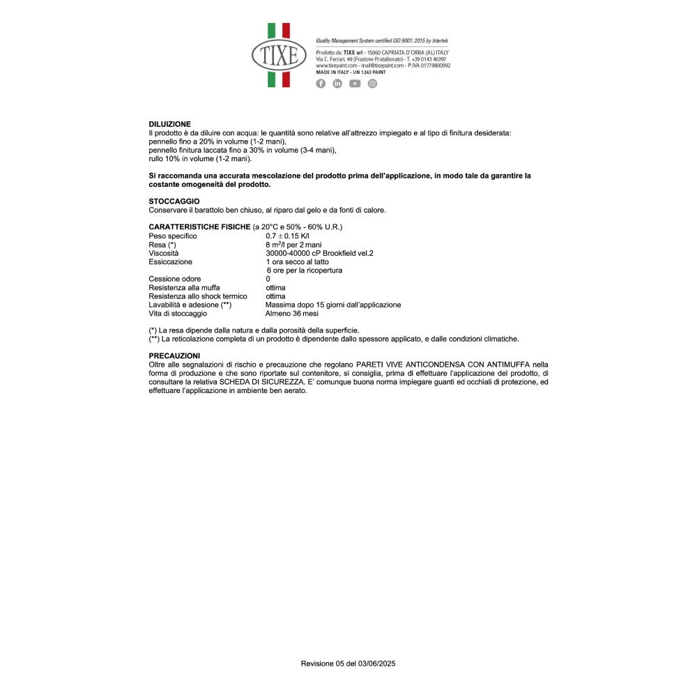 Tixe pareti vive 14lt pittura bianca opaca anticondensa alto spessore con antimuffa lavabile per interni