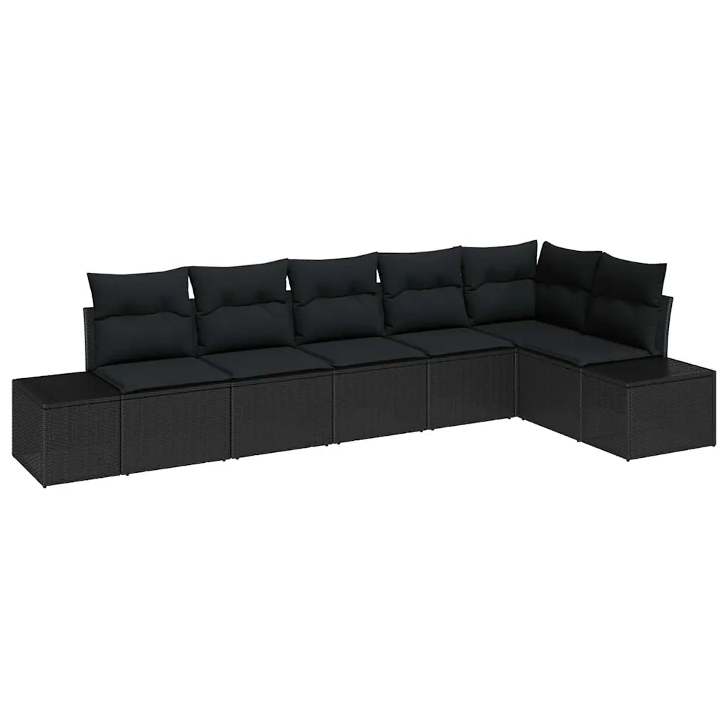 Set Divano da Giardino con cuscino 6 pcs Nero polyrattan
