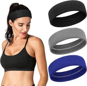 Banda per la fronte, fascia respirante e elastica per la corsa, tennis e palestra, 3 pezzi, assorbente e antiscivolo